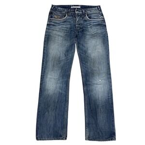 Kaporal 5 y2k Straight Leg Euro Jeans Mens 28 Blue Medium Wash Embroidered
